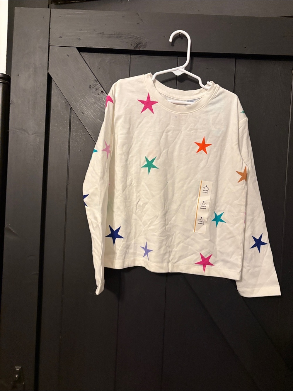 Cat & Jack Cream Long Sleeve Top with Multicolor Stars